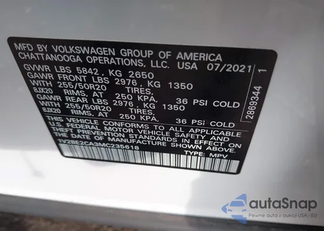 2021 Volkswagen Atlas Cross Sport 3.6L V6 Sel из США, поврежденный, VIN 1V2BE2CA3MC235618